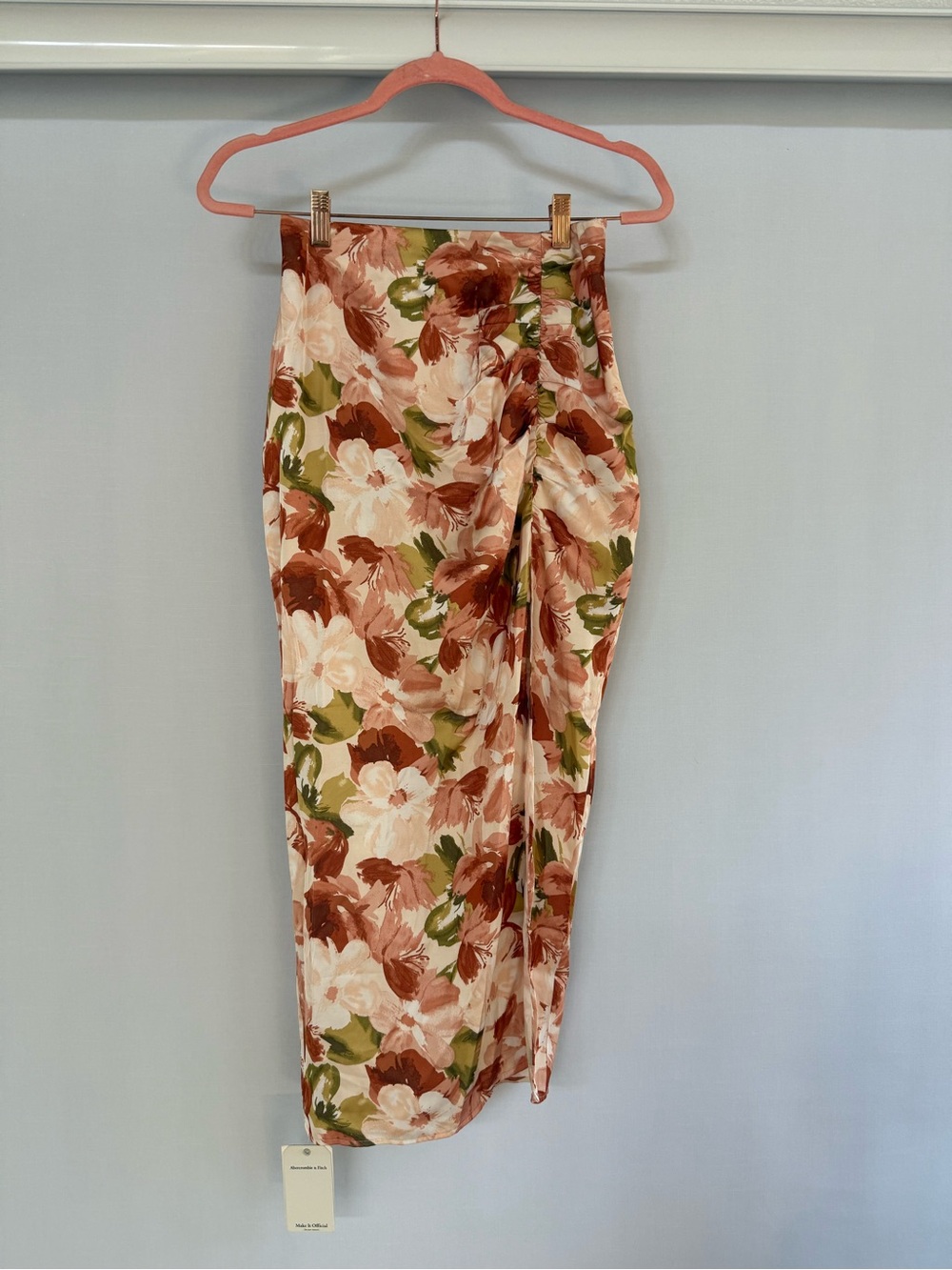 Floral Midi Pencil Skirt in Blush and Rust